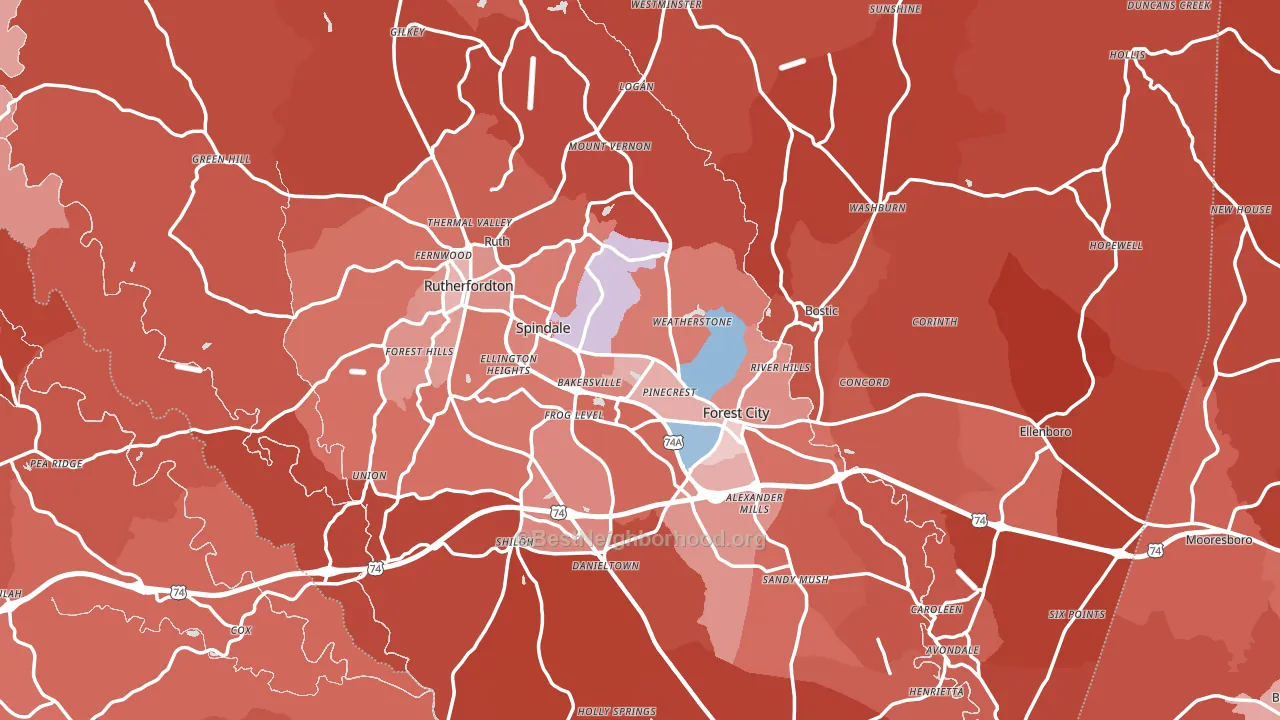 Rutherford County, NC block-group political-lean map