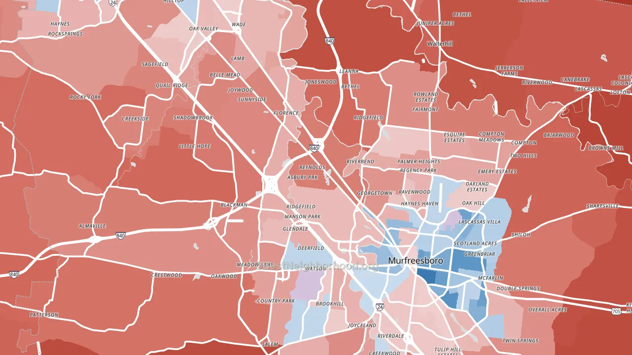 Rutherford County, TN block-group political-lean map