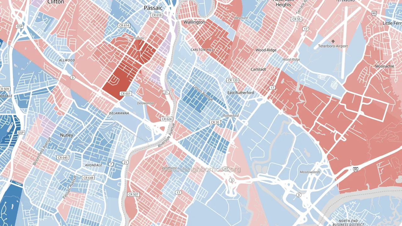 Rutherford, NJ block-group political-lean map