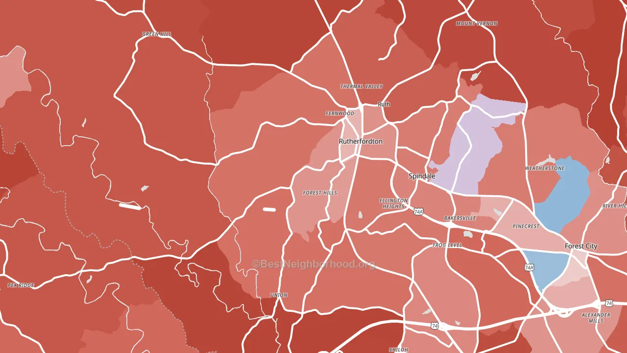 Rutherfordton, NC block-group political-lean map
