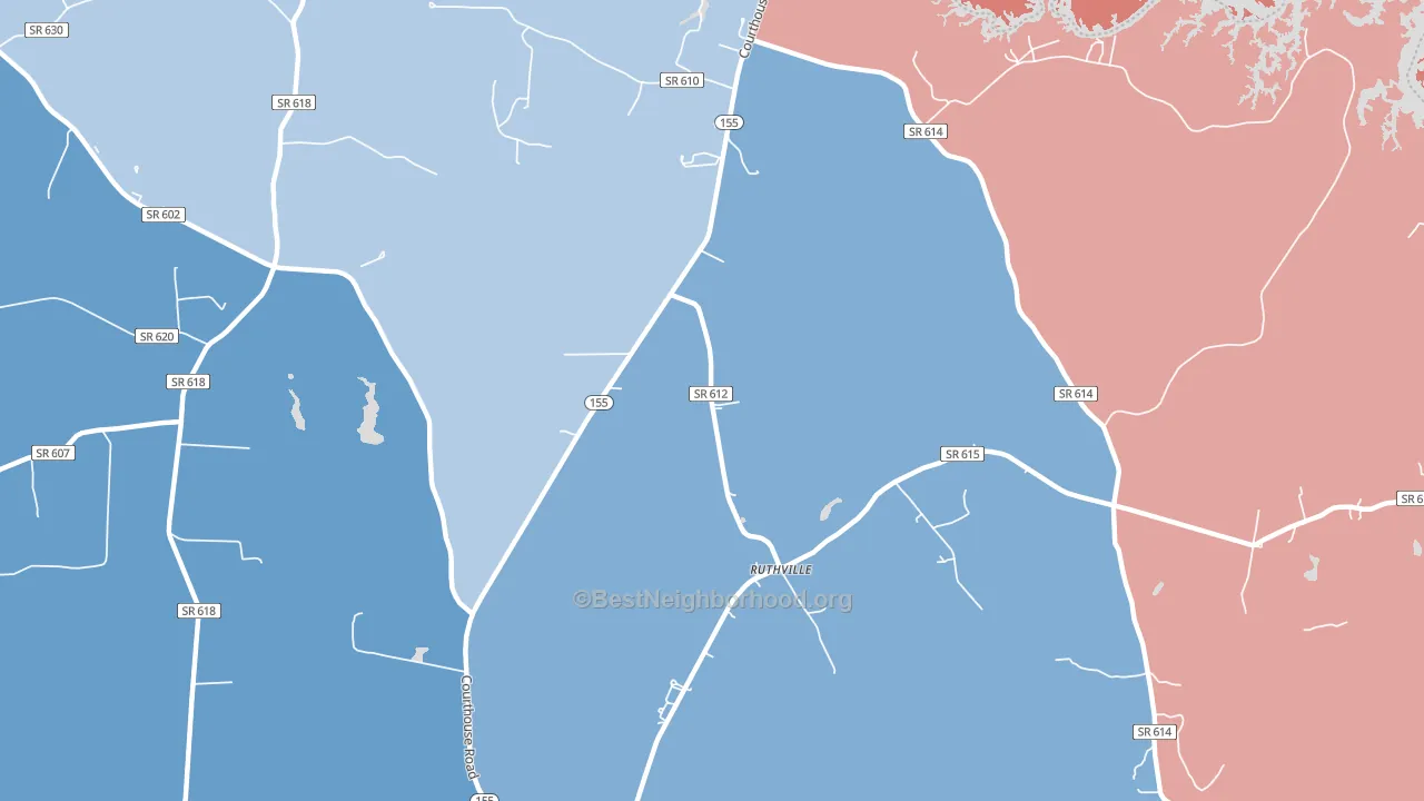 Ruthville, VA block-group political-lean map