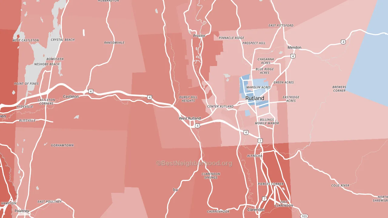 Rutland County, VT block-group political-lean map