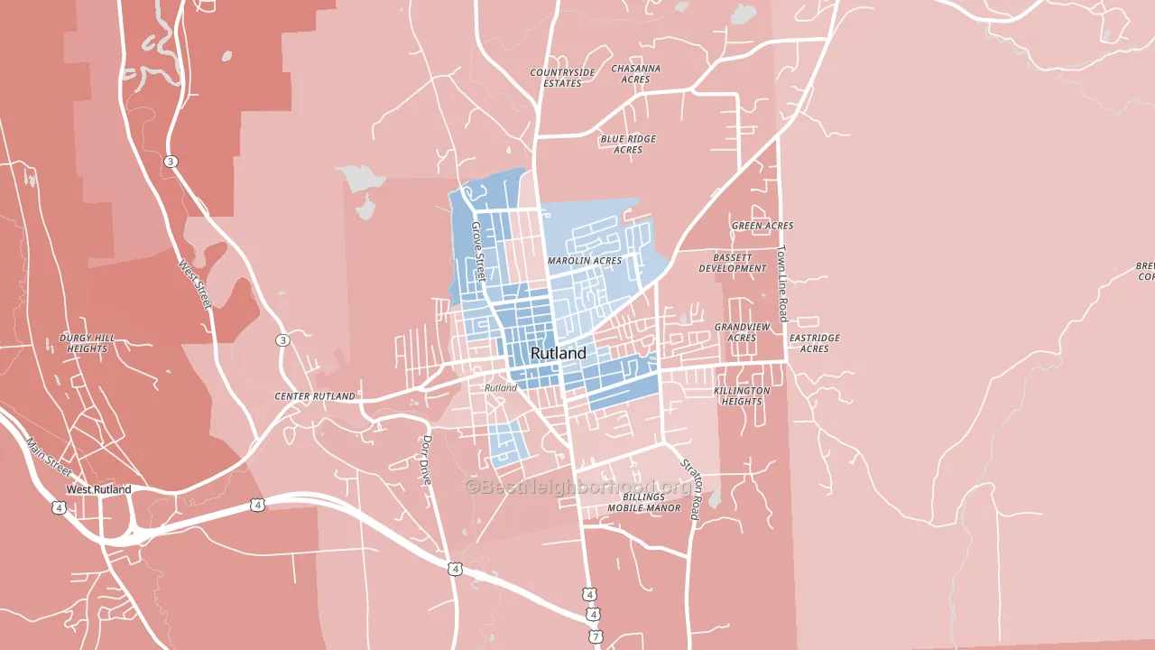 Rutland, VT block-group political-lean map