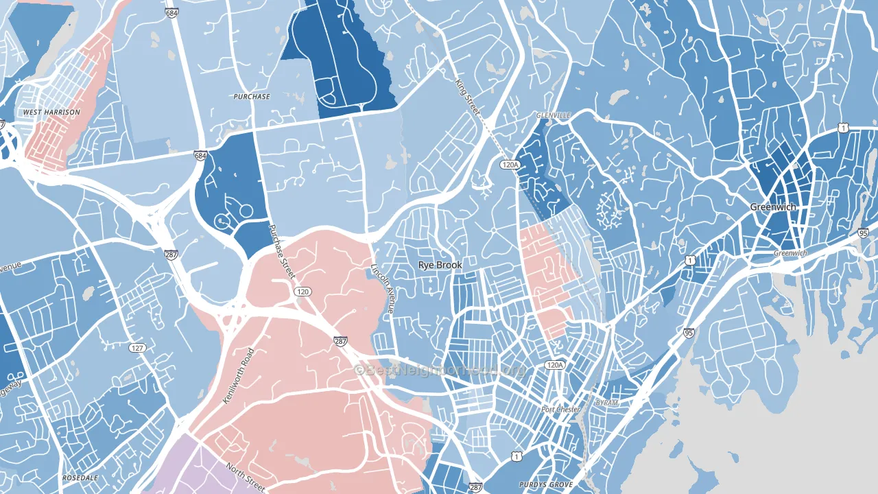 Rye Brook, NY block-group political-lean map