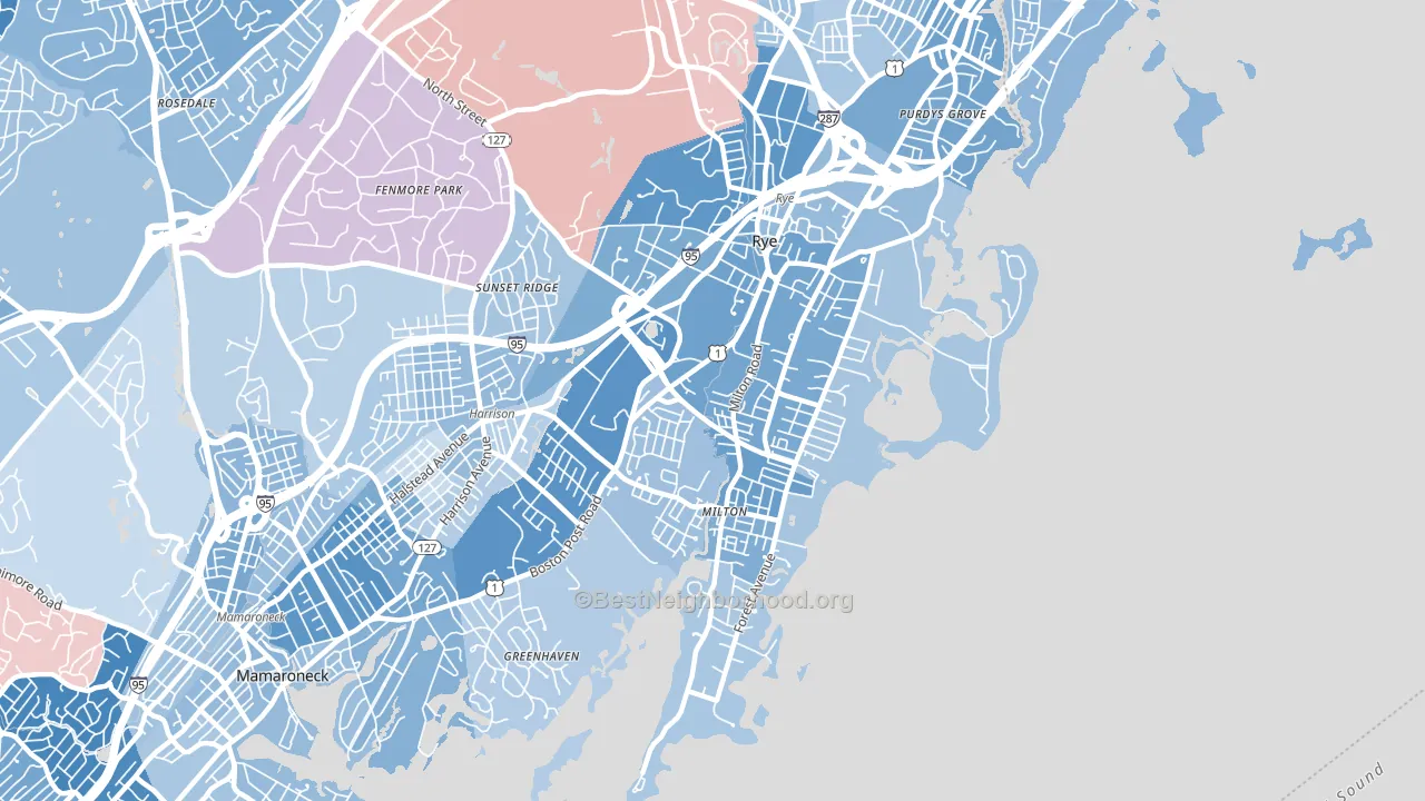 Rye, NY block-group political-lean map