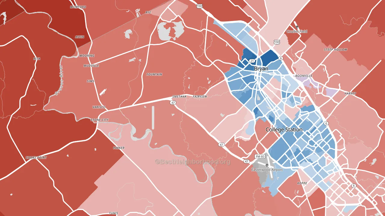 Rye, TX block-group political-lean map