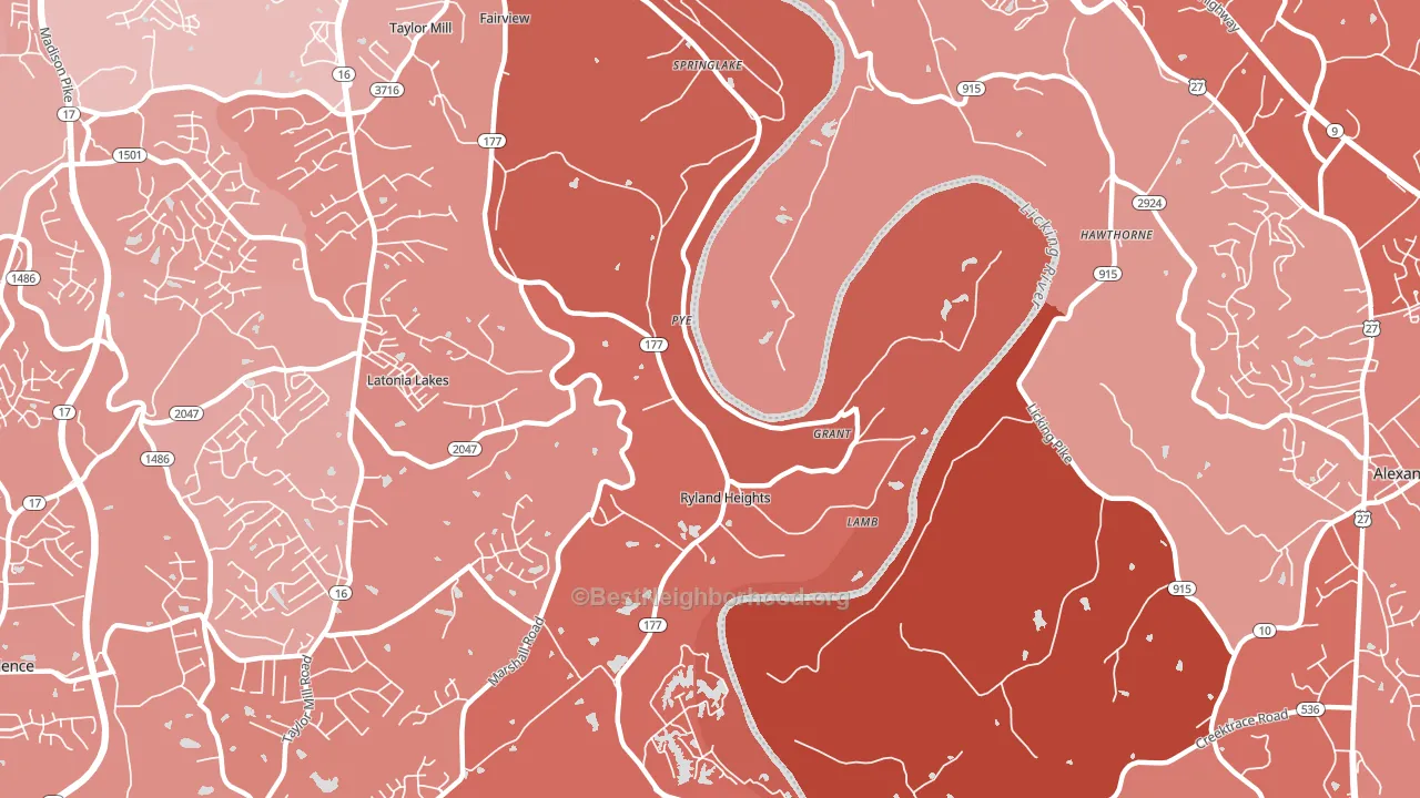 Ryland Heights, KY block-group political-lean map