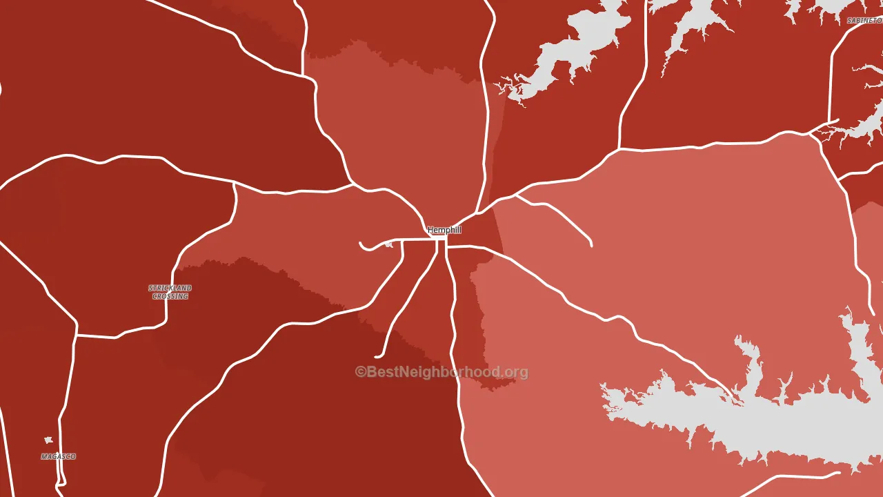 Sabine County, TX block-group political-lean map