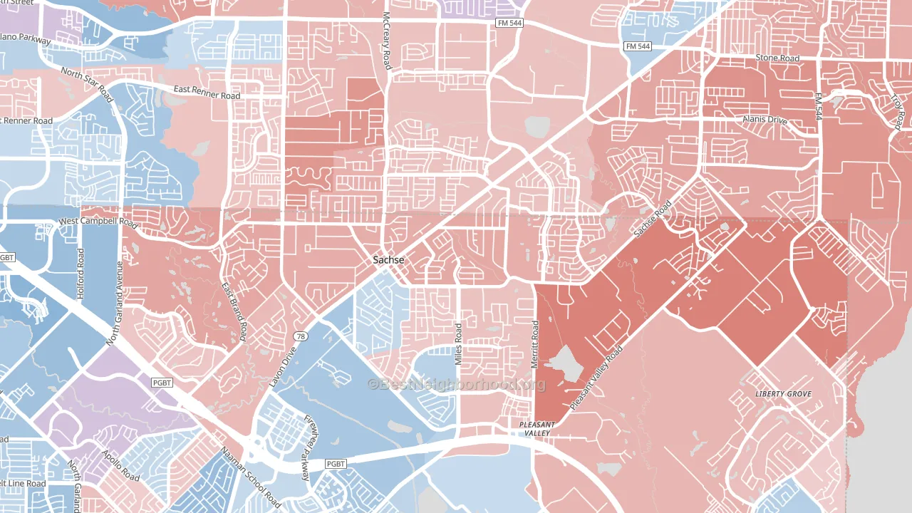 Sachse, TX block-group political-lean map