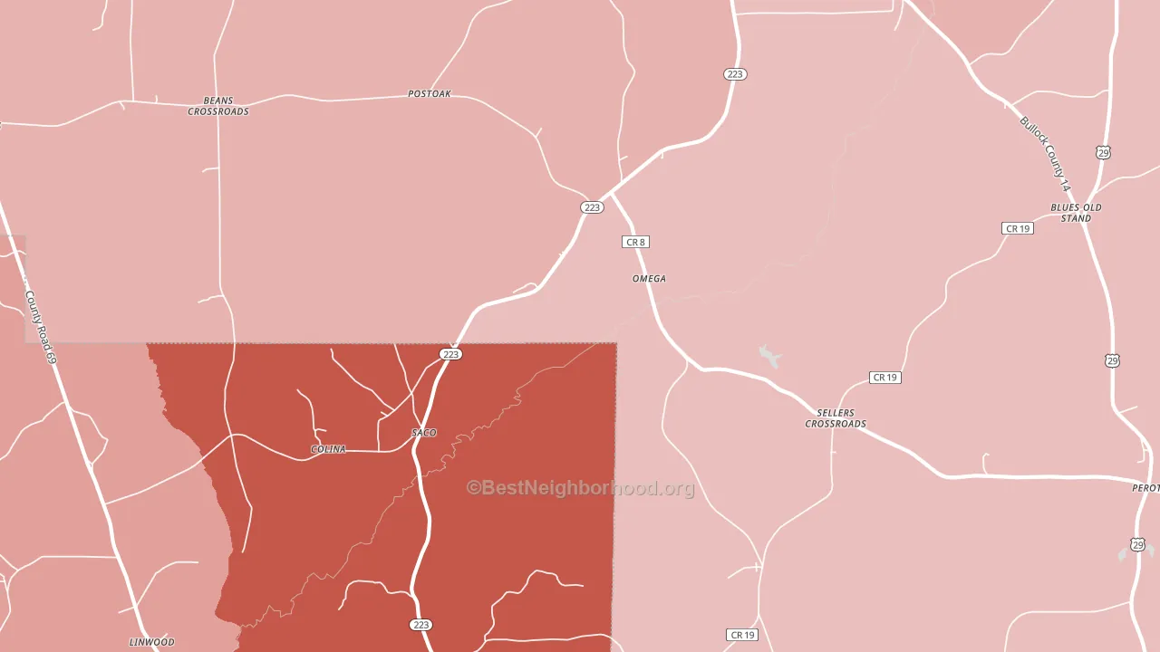 Saco, AL block-group political-lean map