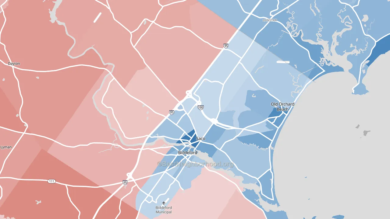 Saco, ME block-group political-lean map