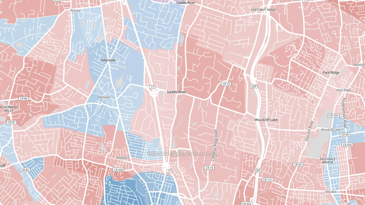 Saddle River, NJ block-group political-lean map