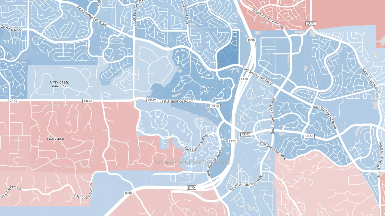 Saddle Rock Golf Club, Aurora, CO block-group political-lean map