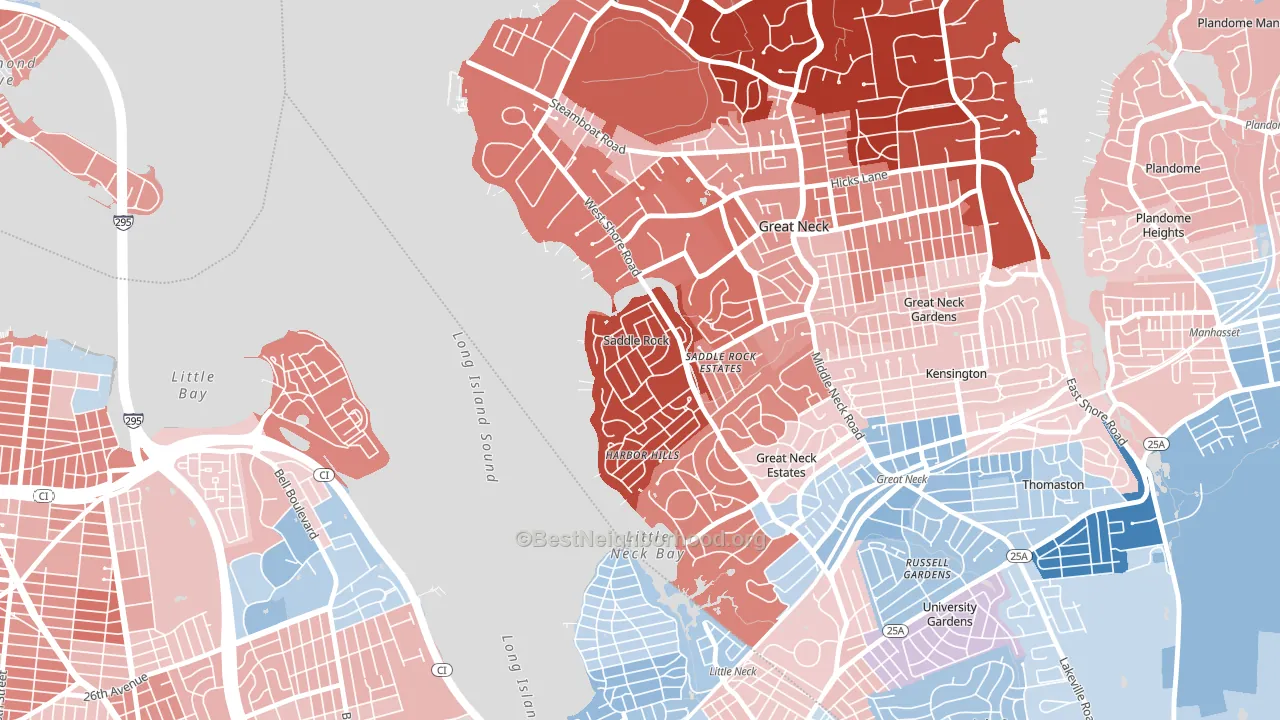 Saddle Rock, NY block-group political-lean map
