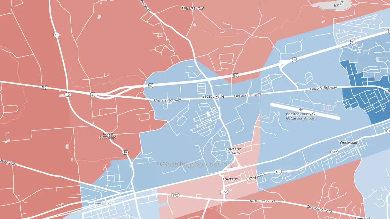 Sadsburyville, PA block-group political-lean map