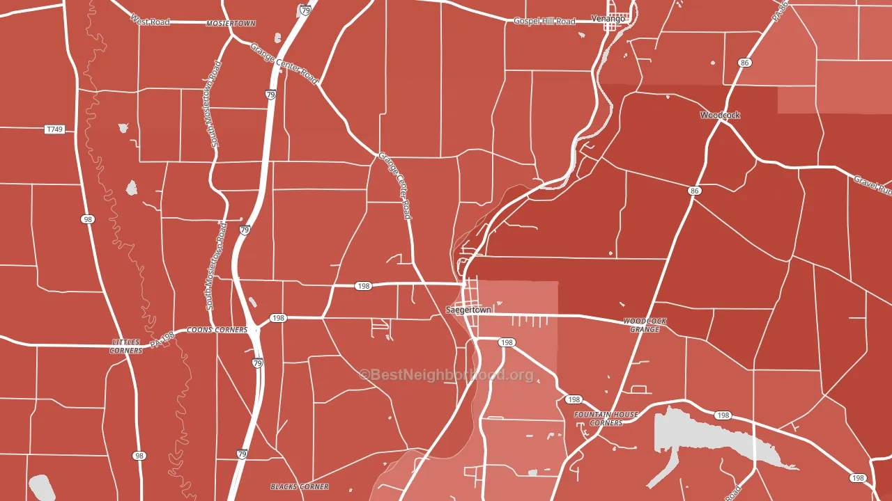 Saegertown, PA block-group political-lean map