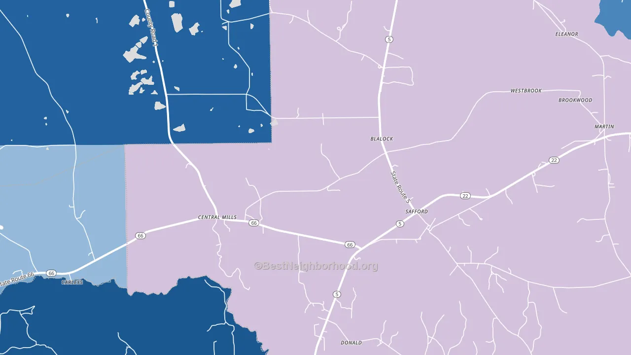 Safford, AL block-group political-lean map