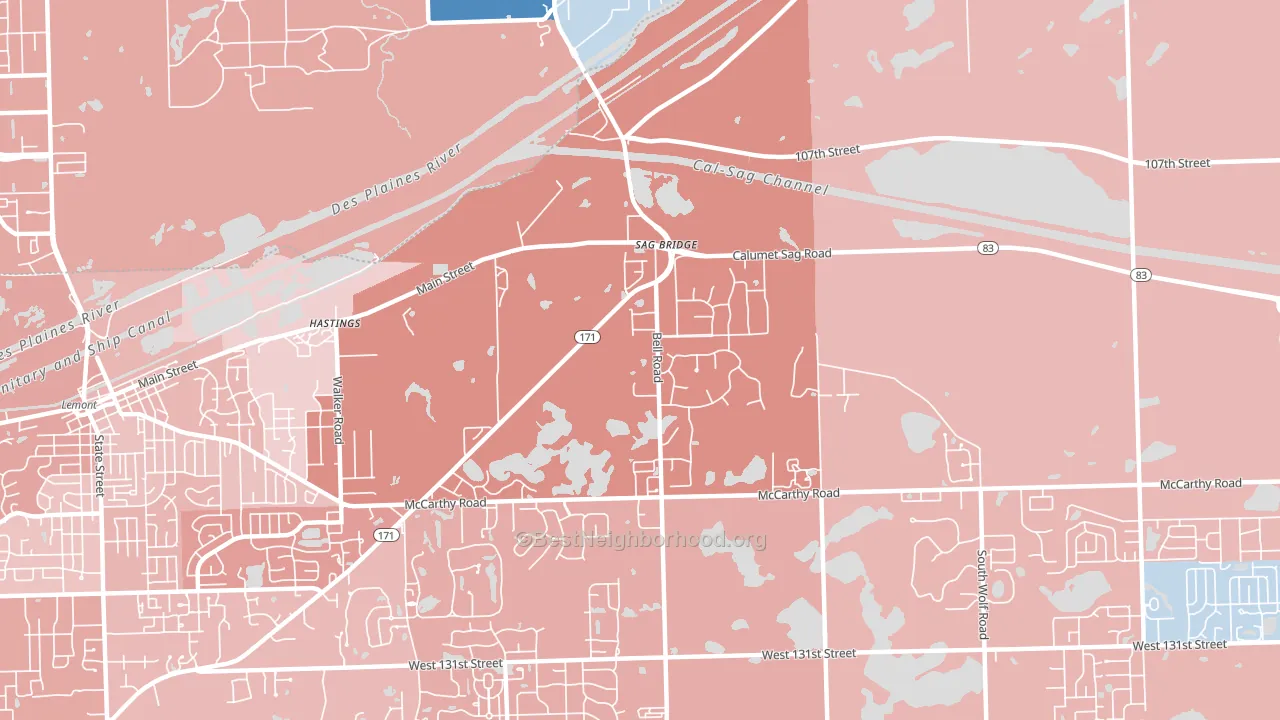 Sag Bridge, IL block-group political-lean map