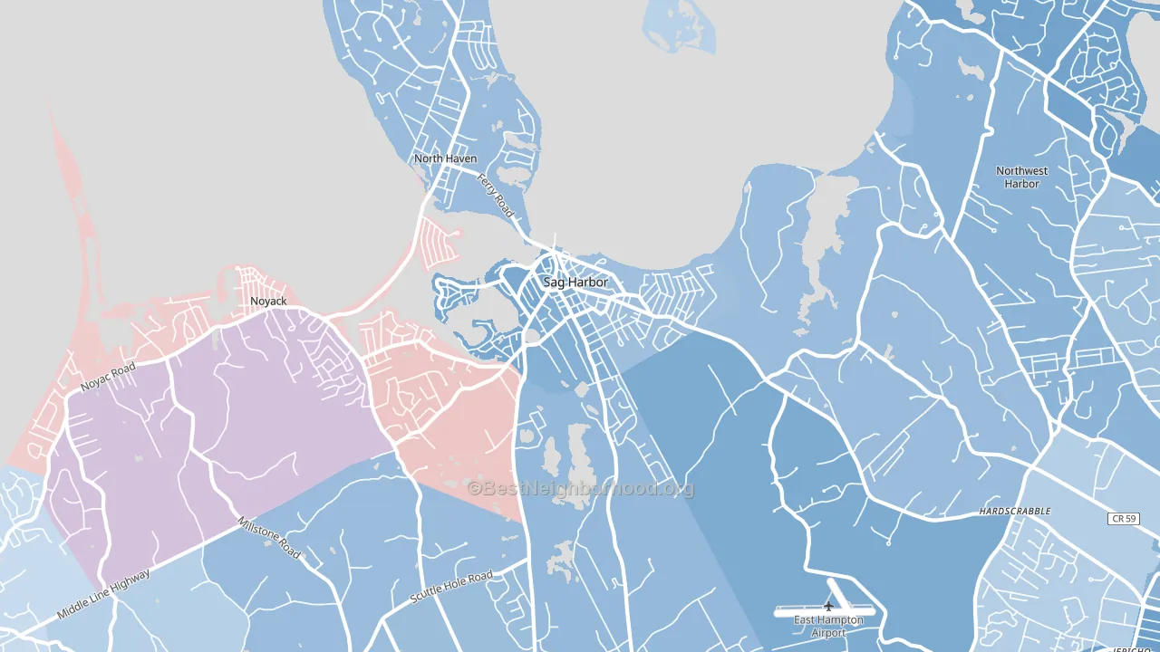 Sag Harbor, NY block-group political-lean map