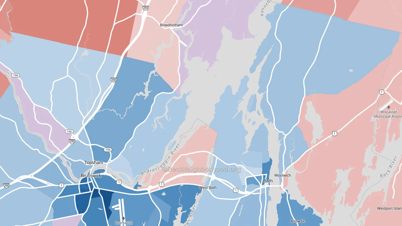 Sagadahoc County, ME block-group political-lean map