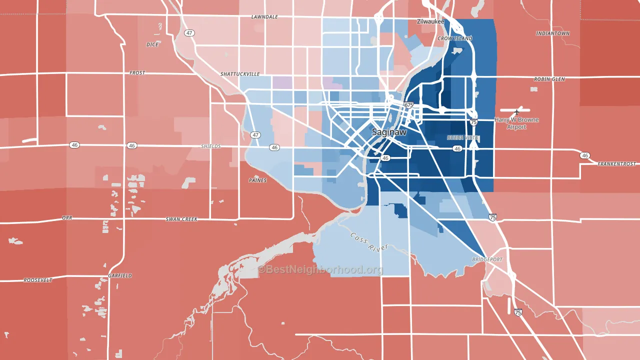 Saginaw County, MI block-group political-lean map