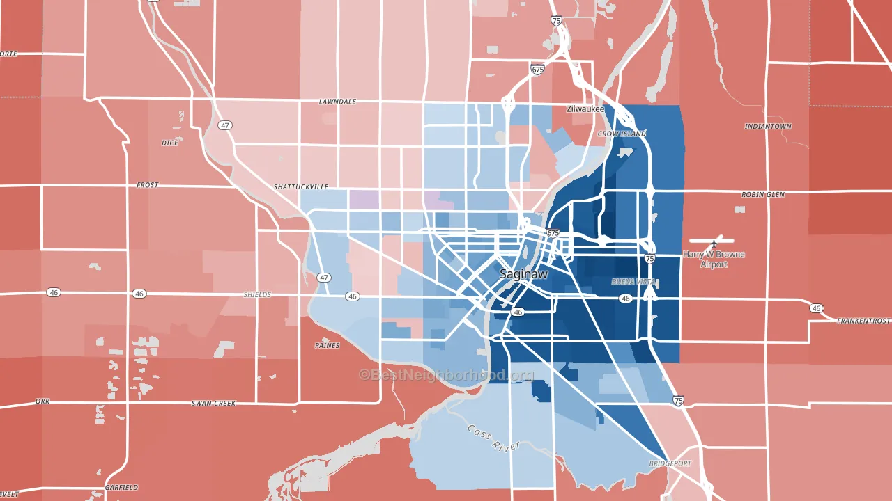 Saginaw, MI block-group political-lean map