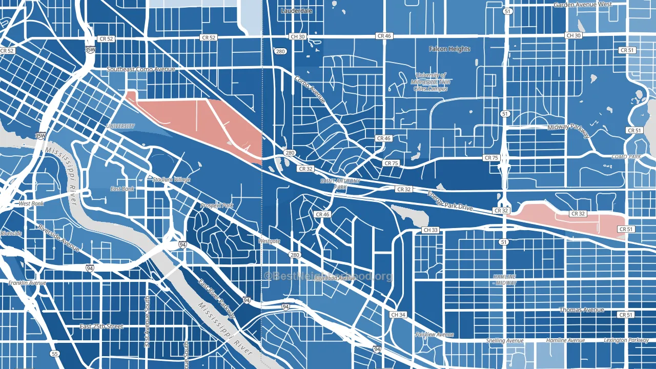 Saint Anthony, St. Paul, MN block-group political-lean map