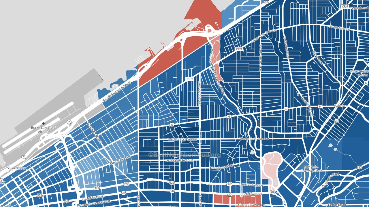 Saint Claire-Superior, Cleveland, OH block-group political-lean map