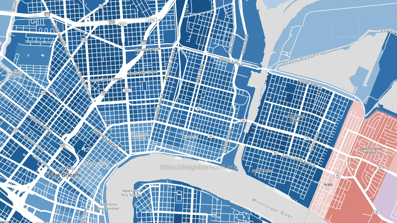 Saint Claude, New Orleans, LA block-group political-lean map