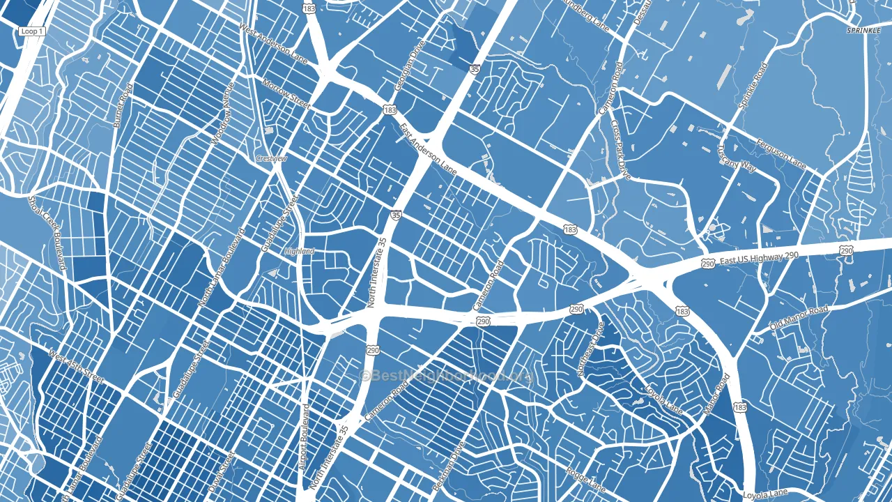 Saint Johns, Austin, TX block-group political-lean map