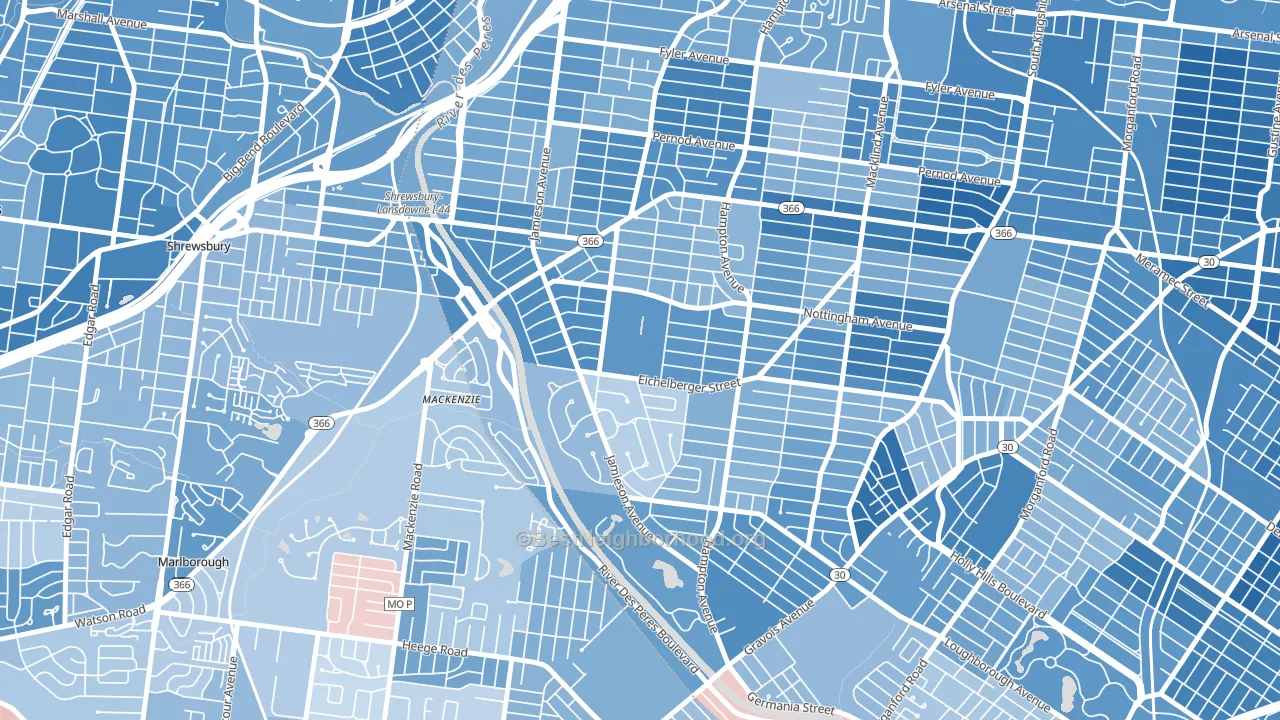 Saint Louis Hills, St. Louis, MO block-group political-lean map