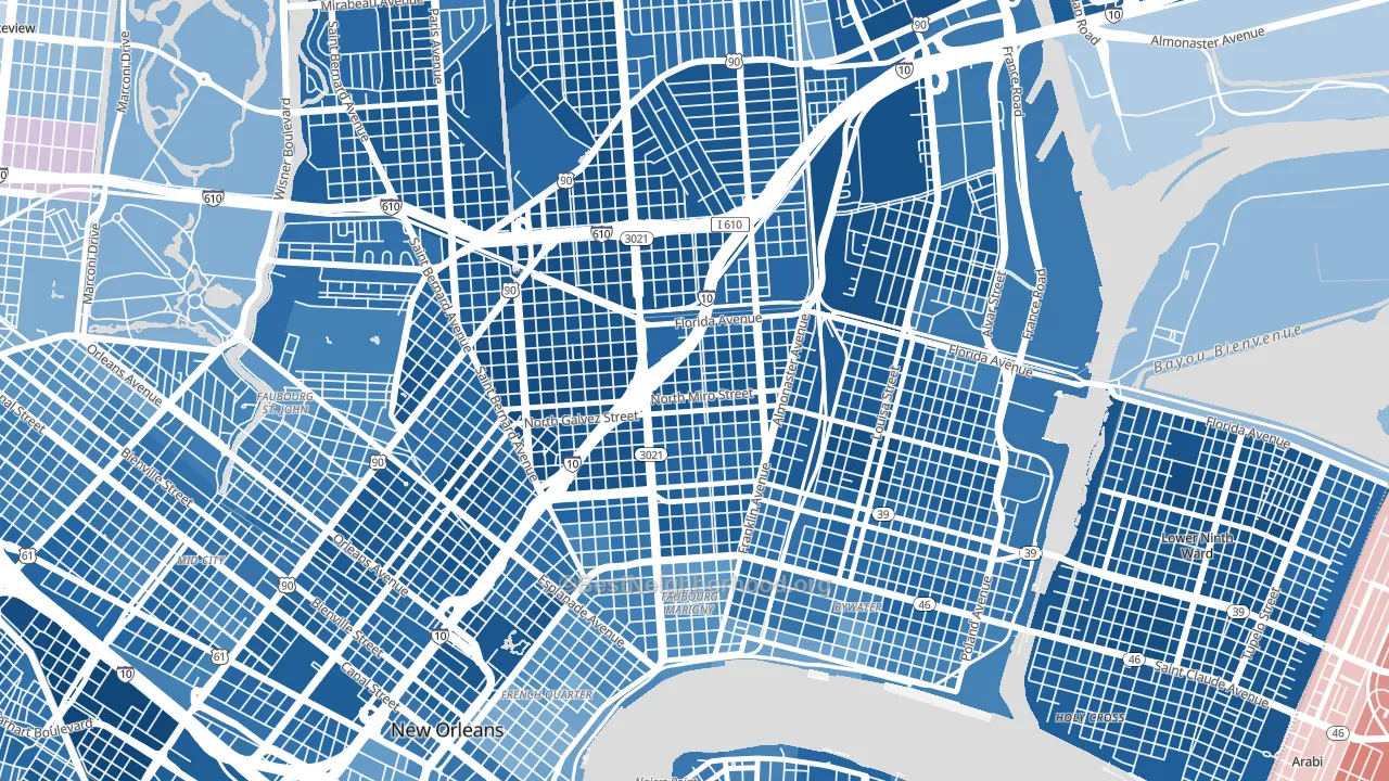 Saint Roch, New Orleans, LA block-group political-lean map