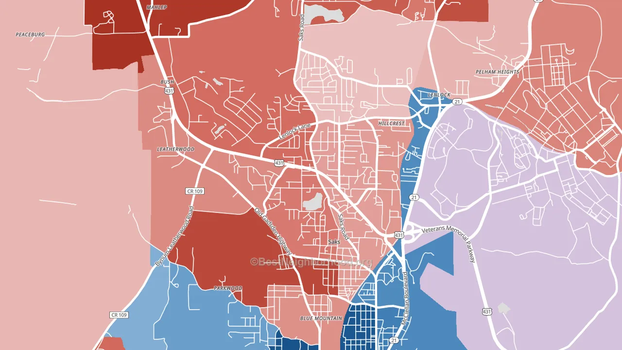 Saks, AL block-group political-lean map