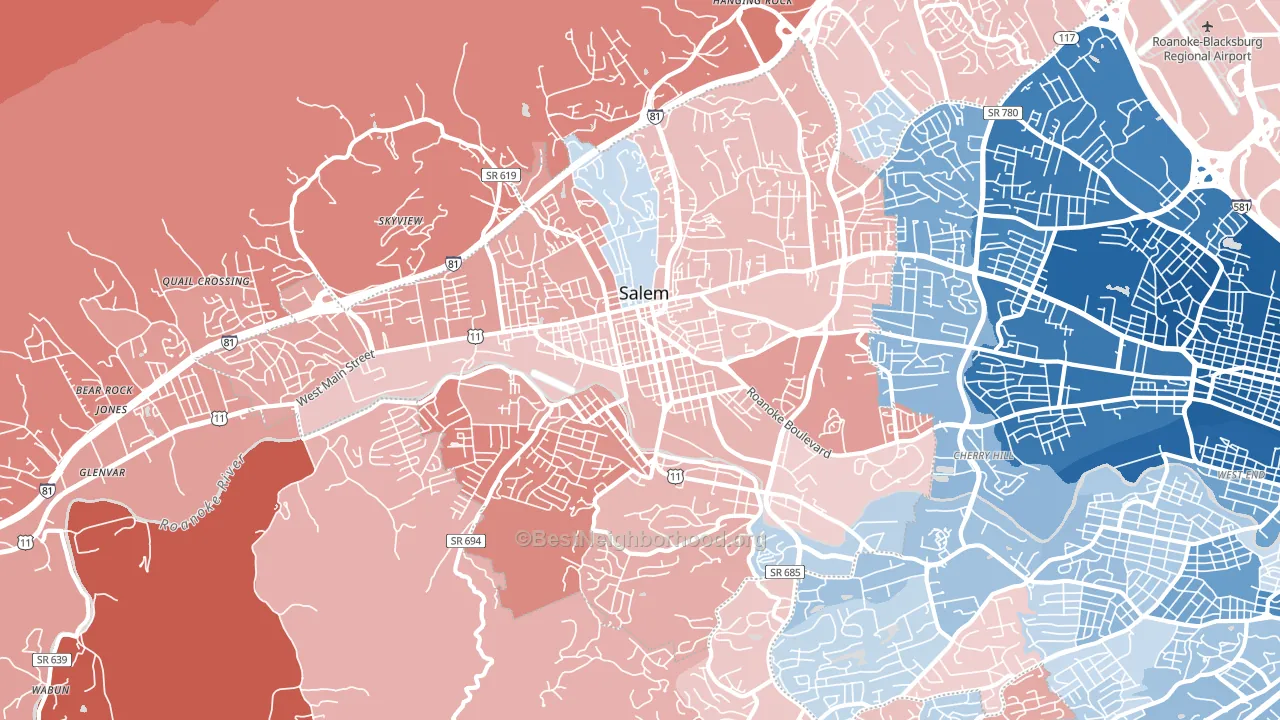 Salem City, VA block-group political-lean map