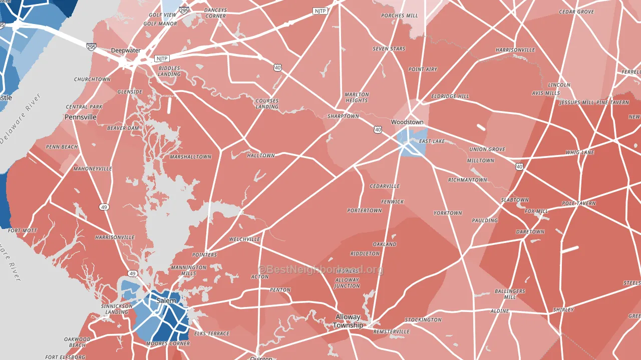 Salem County, NJ block-group political-lean map