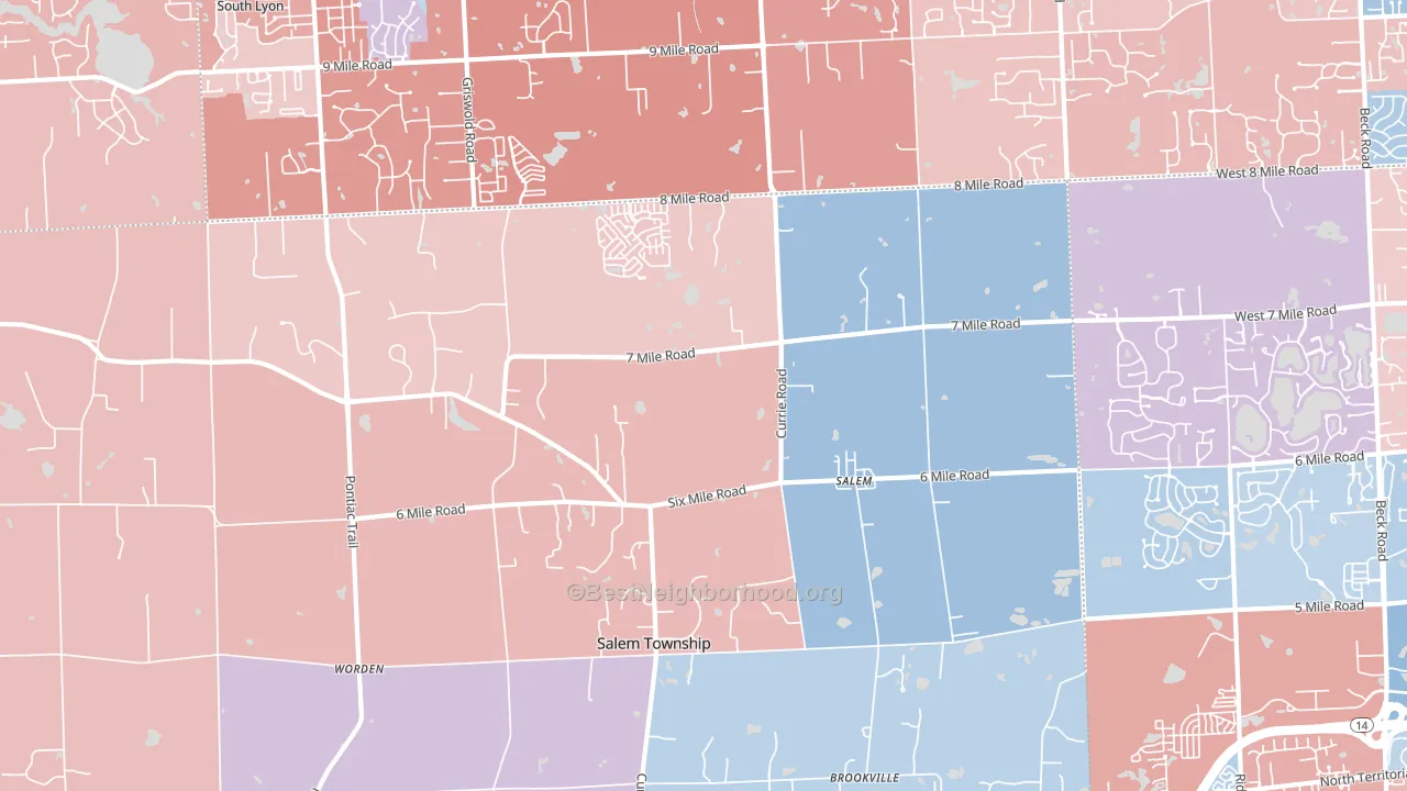 Salem, MI block-group political-lean map