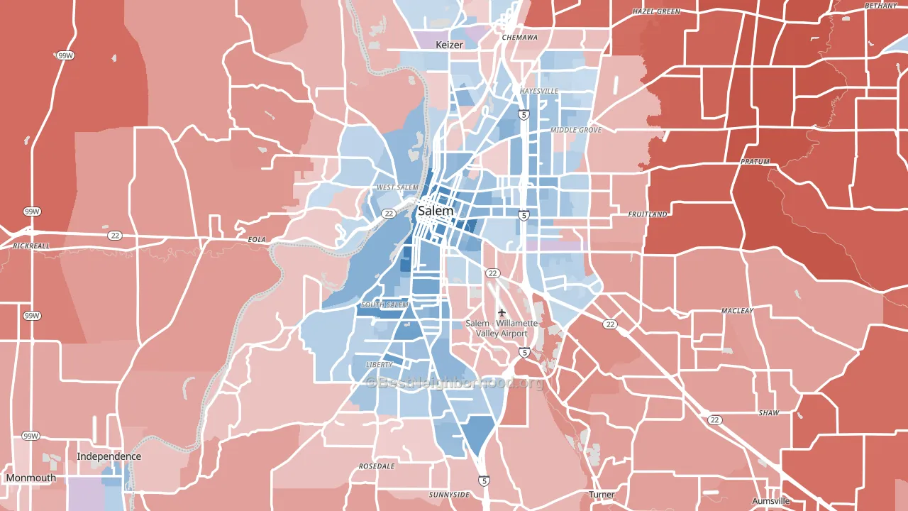 Salem, OR block-group political-lean map