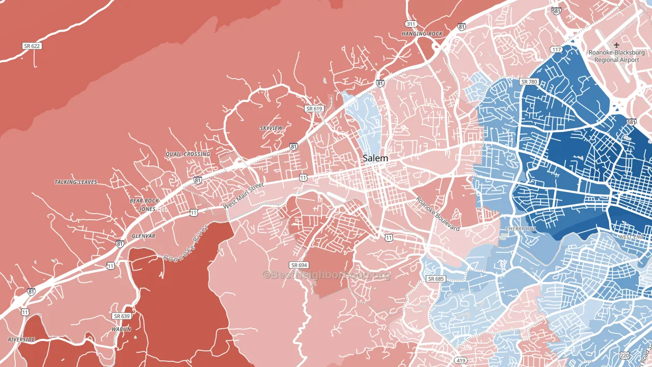 Salem, VA block-group political-lean map