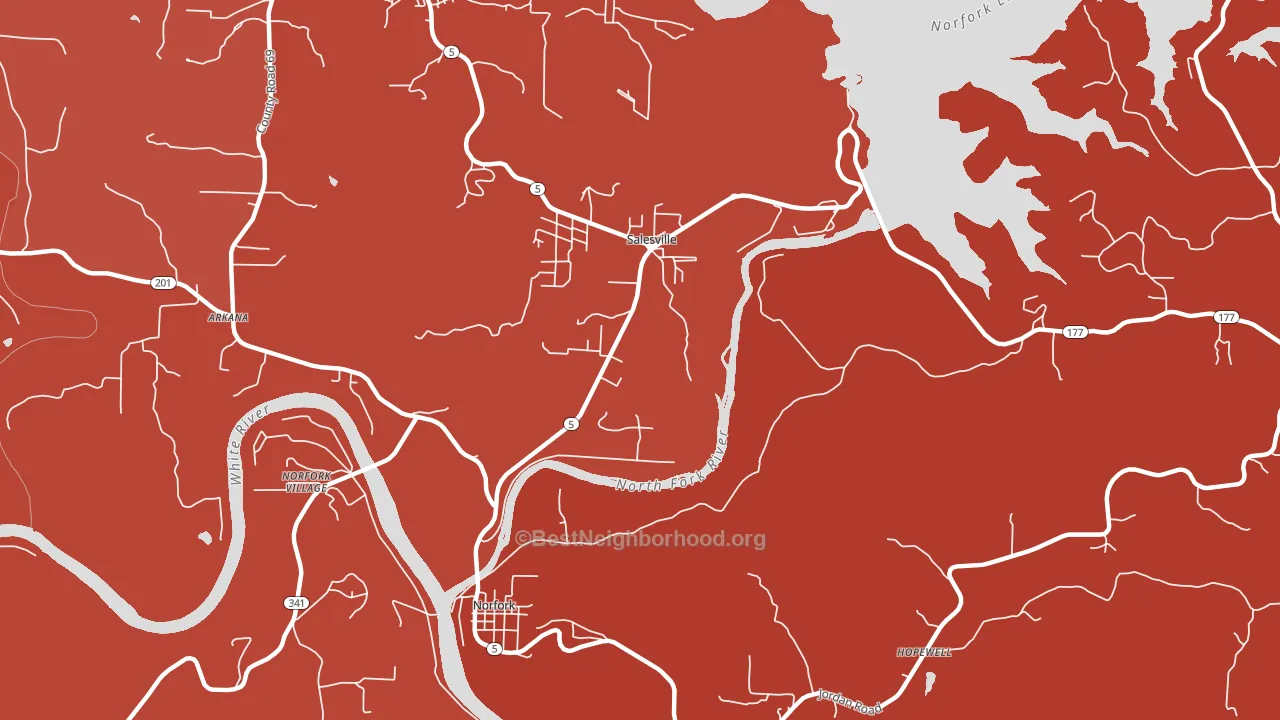 Salesville, AR block-group political-lean map