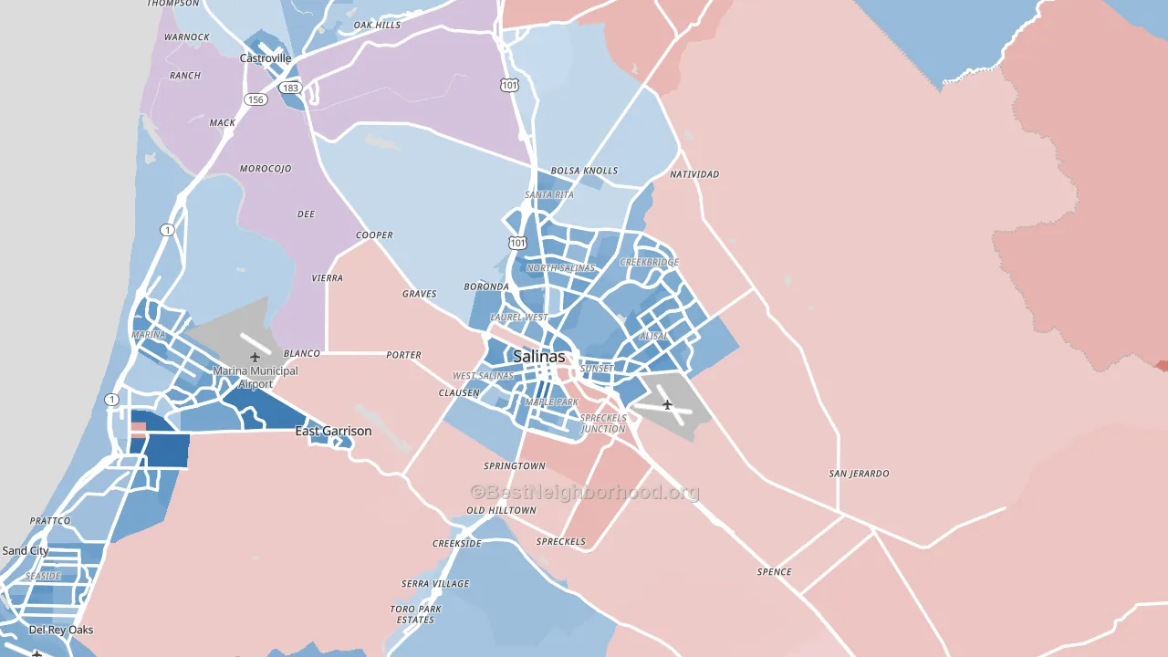 Salinas, CA block-group political-lean map