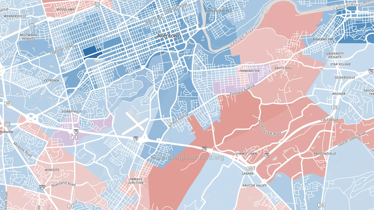 salisbury, Allentown, PA block-group political-lean map