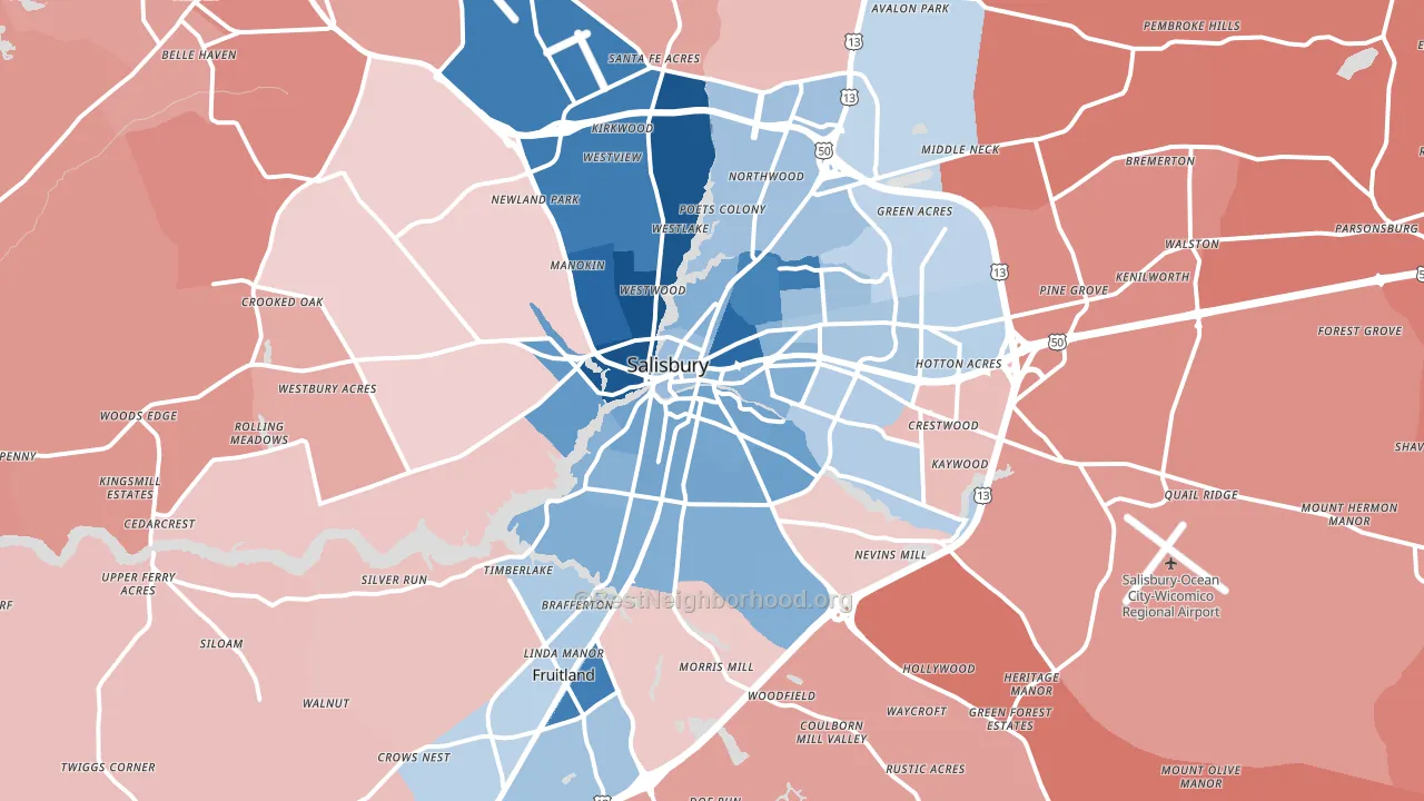 Salisbury, MD block-group political-lean map