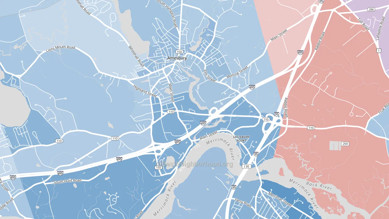 Salisbury Point, Amesbury Town, MA block-group political-lean map