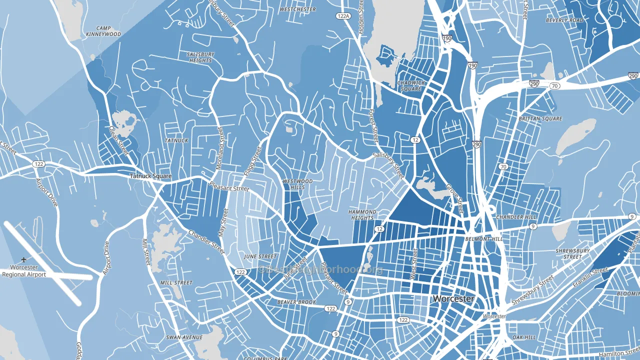 Salisbury Street, Worcester, MA block-group political-lean map
