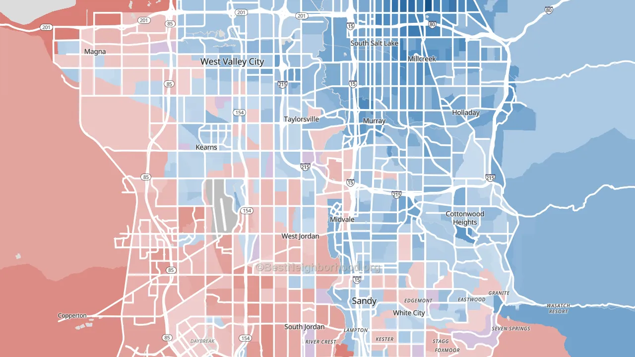 Salt Lake County, UT block-group political-lean map