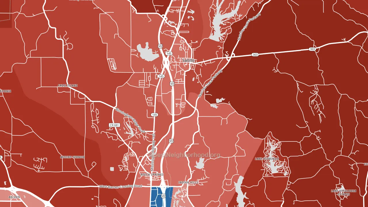 Saltillo, MS block-group political-lean map