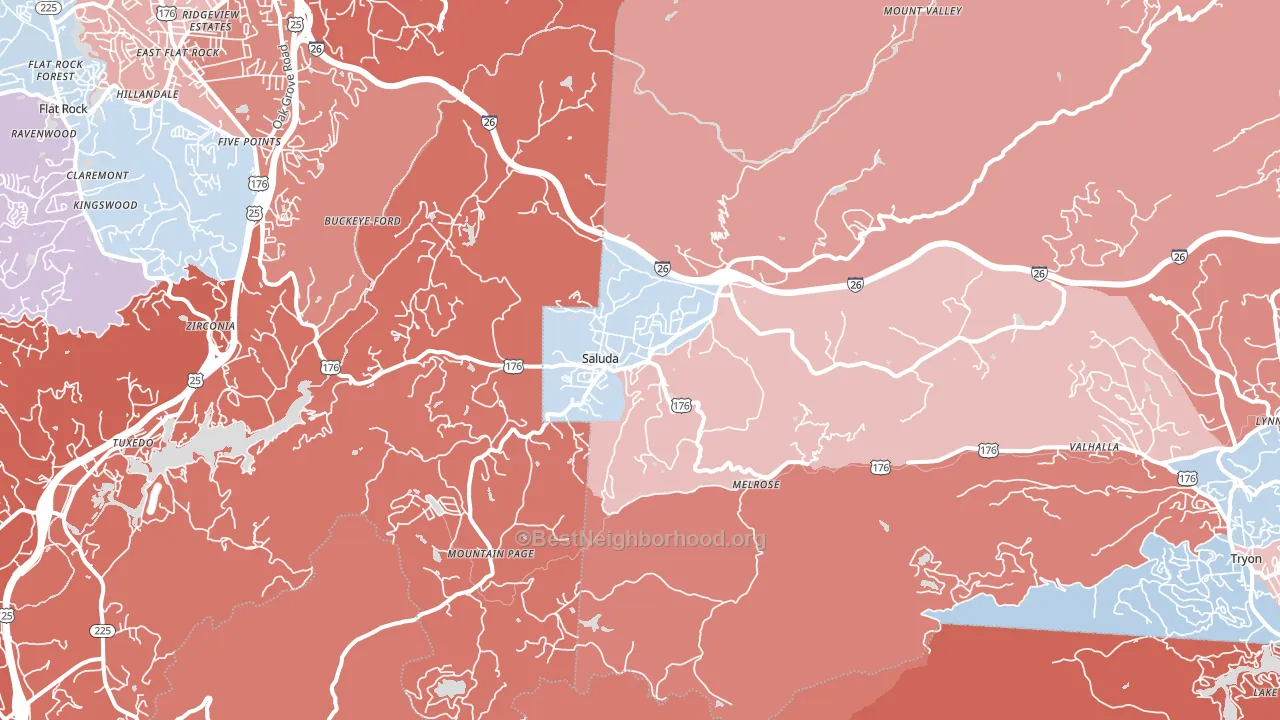 Saluda, NC block-group political-lean map