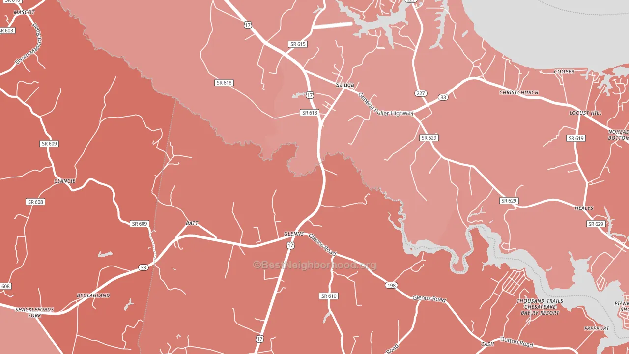 Saluda, VA block-group political-lean map