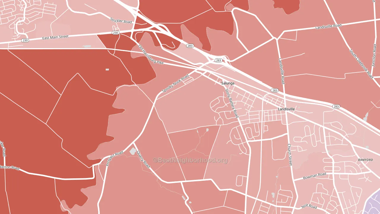 Salunga, PA block-group political-lean map