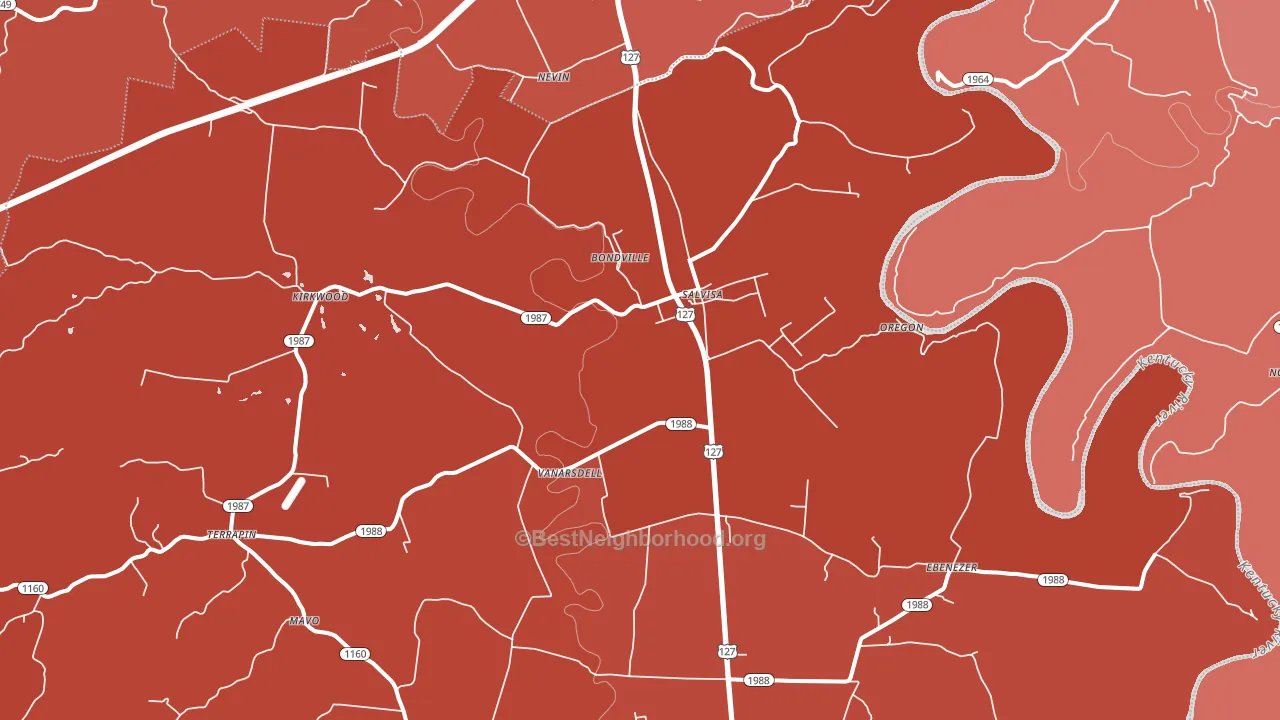 Salvisa, KY block-group political-lean map